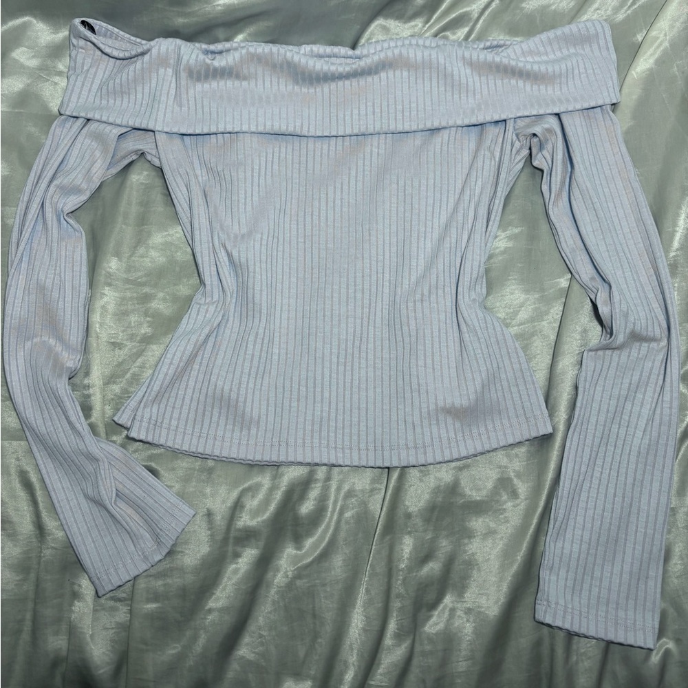 H&M Baby Blue Large Off the Shoulder Long Sleeve Shirt